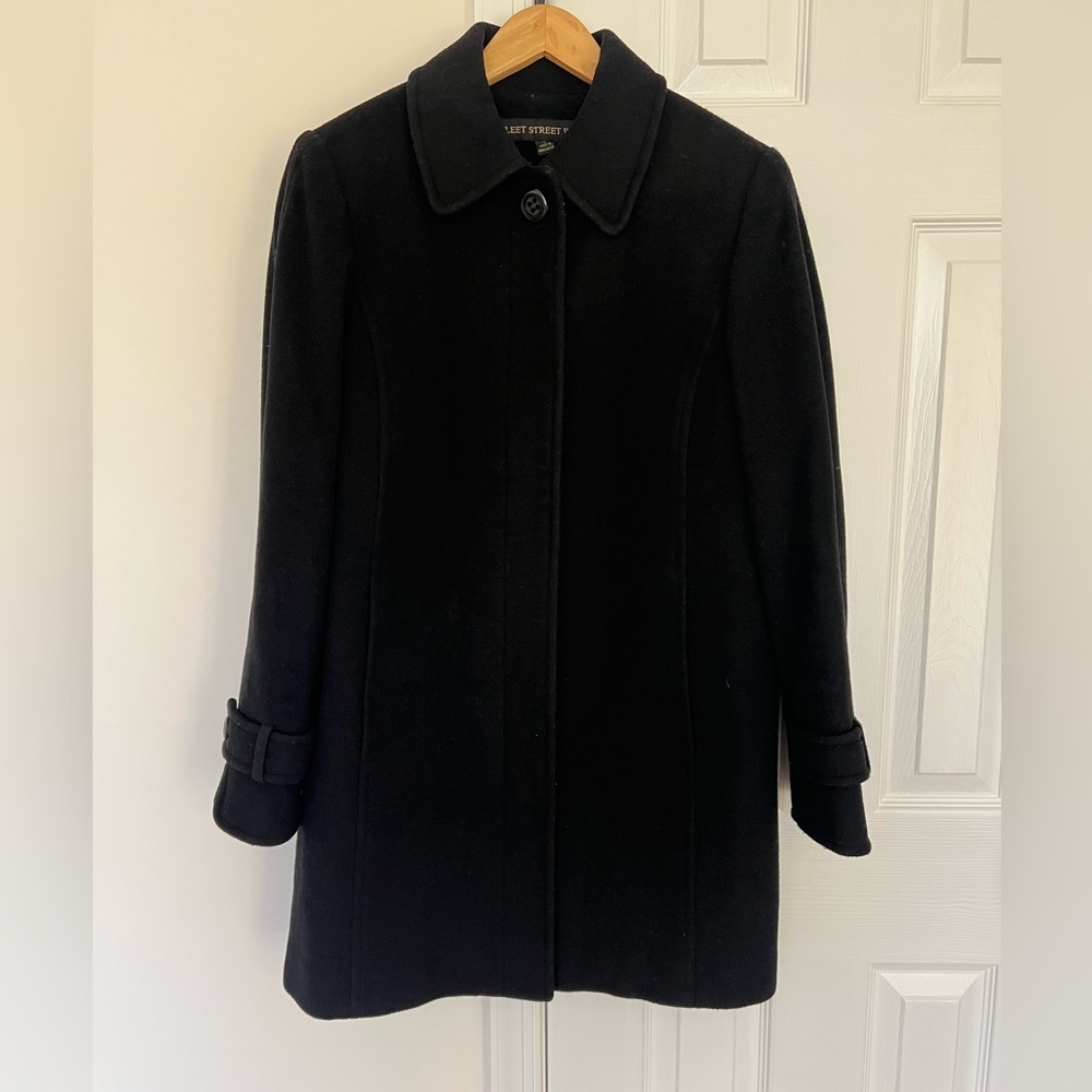 Fleet Street Wool Women’s Black Peacoat, Sz Medium.